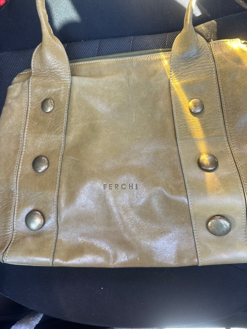 Olive Tote Bag with Stud-Accent Straps